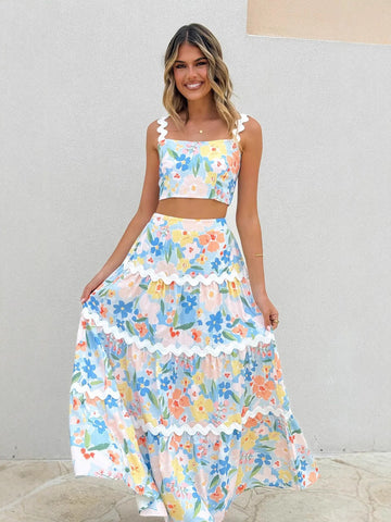 Dames Crop Top – Bloemenprint – Slim Fit – Ademend Katoen – Scallop Randafwerking