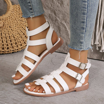 Dames Sandalen – Faux Leer – Platte Zool – Open Teen – Verstelbare Gespstraps