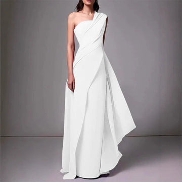 Dames avondjurk – Satijnlook – Slim fit – One shoulder – Vloerlengte elegant model