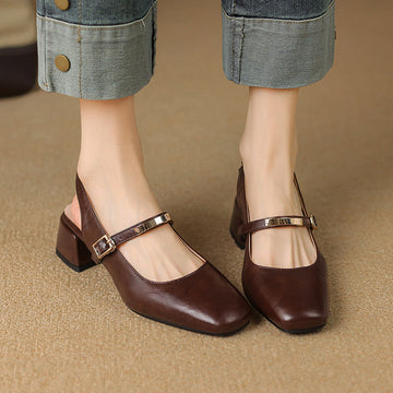 Dames Slingback Hakken – Blokhak – Vierkante Neus – Studs – Imitatieleer