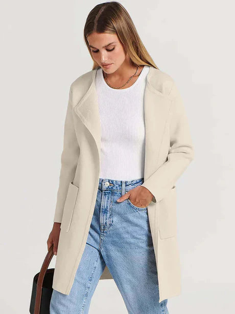 Dames Jas - Tricotmix - Relaxed Fit - Open Voorpand - Lange Mouwen - Halflang