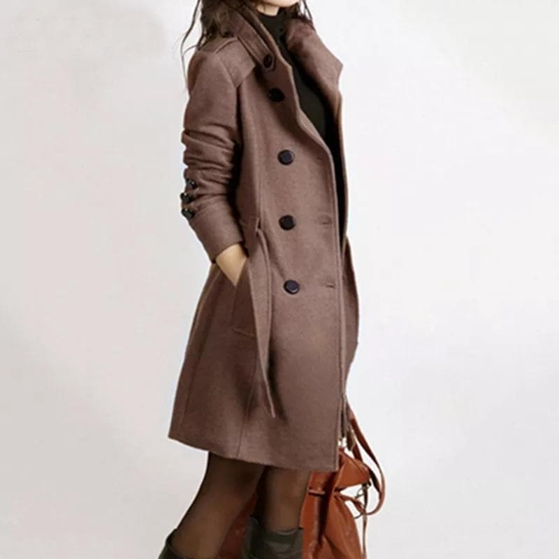 Dames trenchcoat – Getailleerd model – Wol-look – Dubbelrijig – Met ceintuur