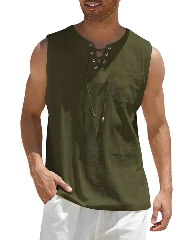 Heren Tanktop – Relaxed Fit – Vetersluiting – Borstzak – Ademend Materiaal