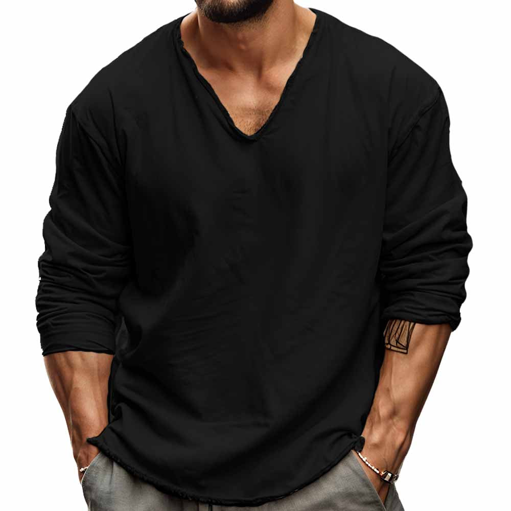 Herr Pullover – Avslappnad Passform – V-ringning – Lätt Bomull – Casual Lång Ärm