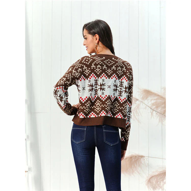 Dames Trui – Wolmix – Relaxte Pasvorm – Chunky Textuur – Geometrisch Motief
