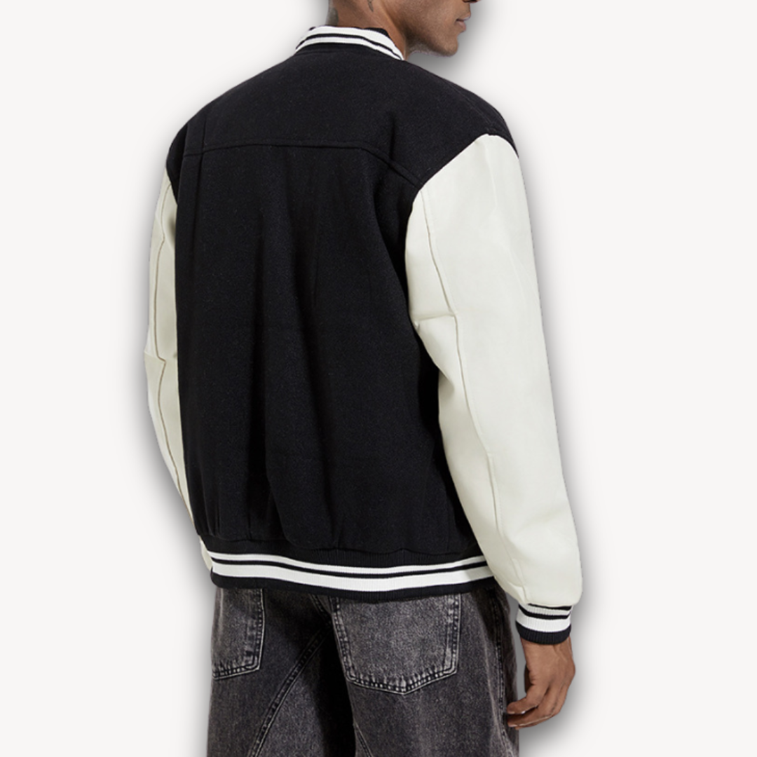 Heren Varsity Jack – Klassieke Pasvorm – Snapsluiting – Ribboorden – Sportieve Look