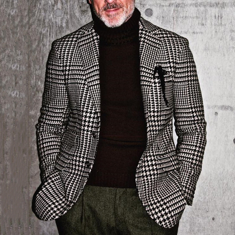 Heren Blazer – Slim Fit – Wolmix – Houndstooth – Enkelrijige Formele Look