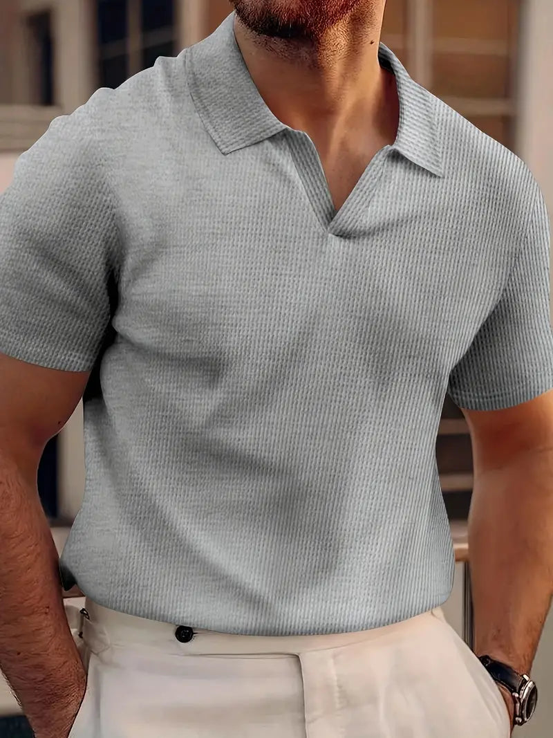 Heren poloshirt – Klassieke pasvorm – Ademend materiaal – Geribde structuur – Korte mouw