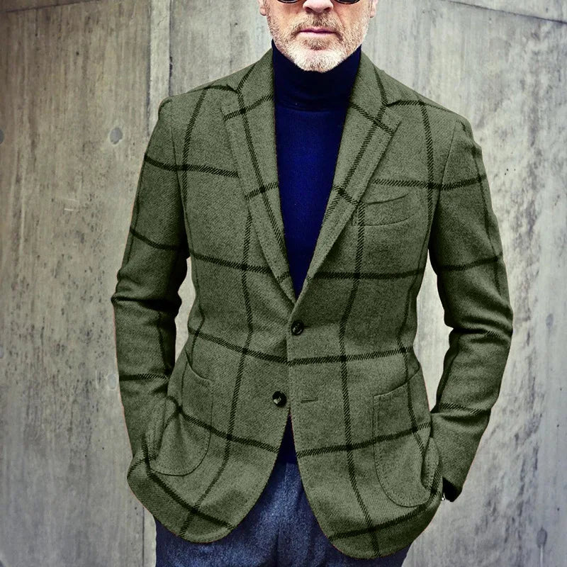 Heren Blazer – Wol – Tailored Fit – Ruitpatroon – Single-Breasted Twee Knopen