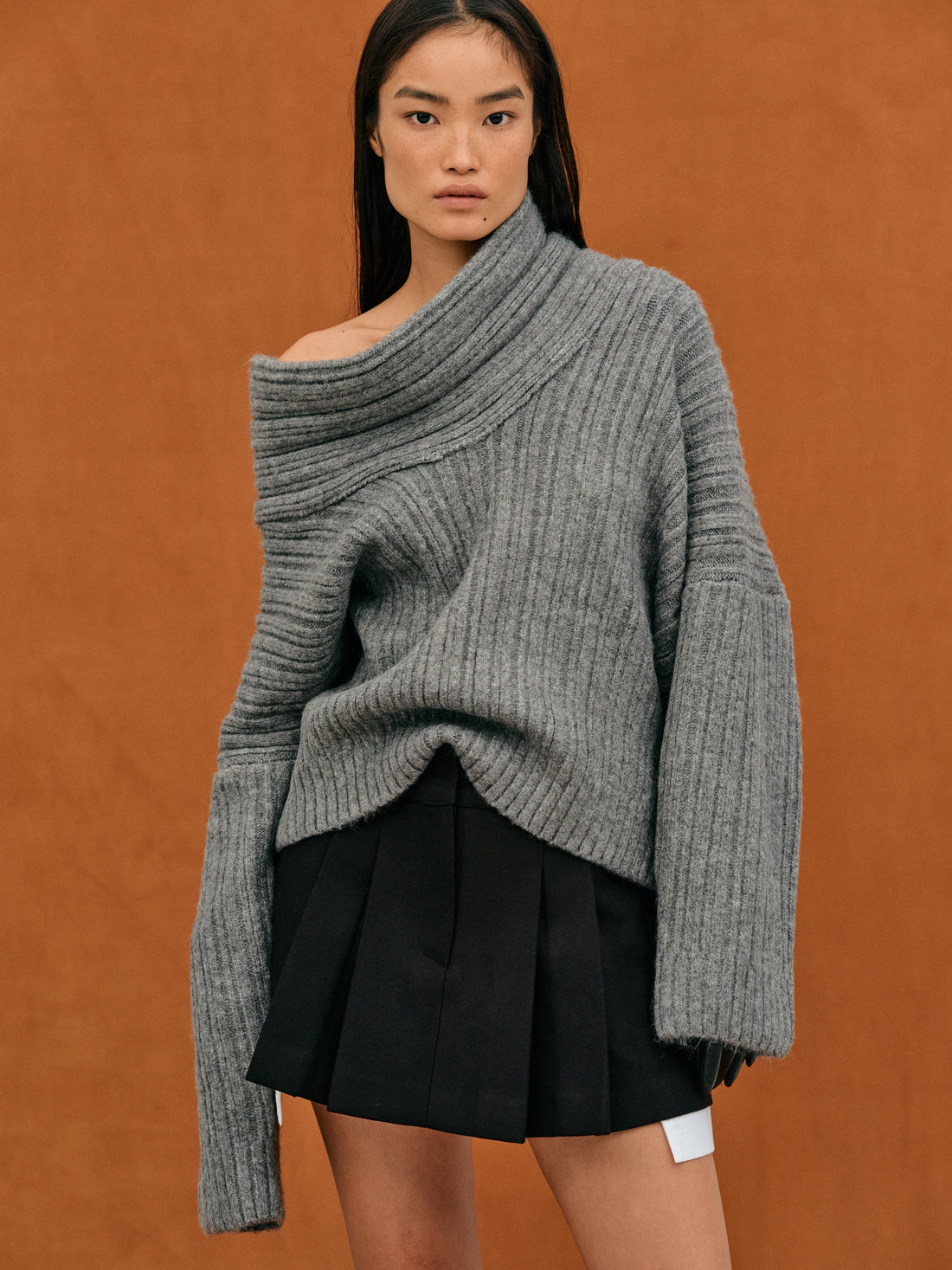 Dames gebreide trui – Oversized pasvorm – Ribstructuur – Off shoulder design