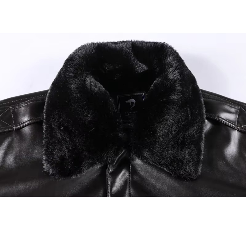 Herr Läderjacka – Regular Passform – Ribbstickade Muddar – Blixtlås – Vintage Stil