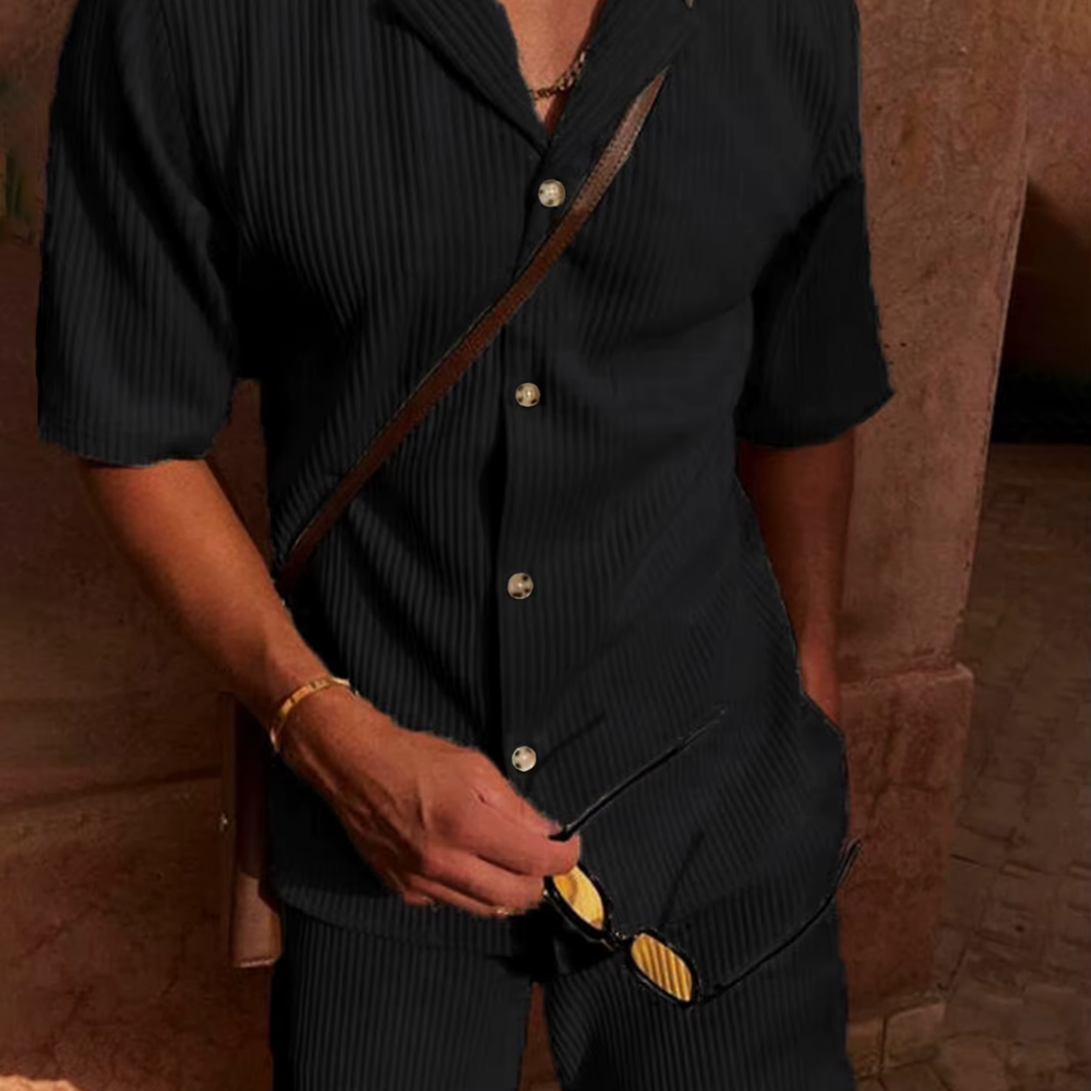 Heren Set van Shirt en Broek – Relaxed Fit – Ademende Stof – Gestreept Ontwerp