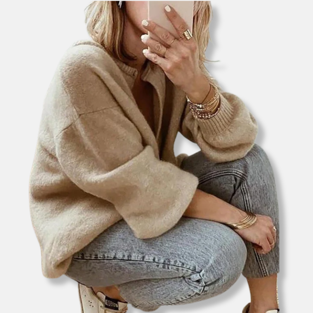 Dames Cardigan - Brossé - Oversized Relaxte Pasvorm - Ballonmouwen