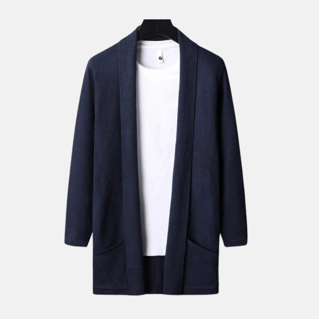 Herr Kofta – Slim Fit – Stickad – Öppen Framsida – Långa Ärmar med Fickor