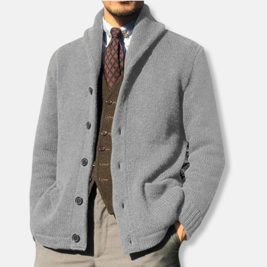 Heren Cardigan - Geribd Gebreid - Regular Fit - Sjaalkraag - Heuplengte