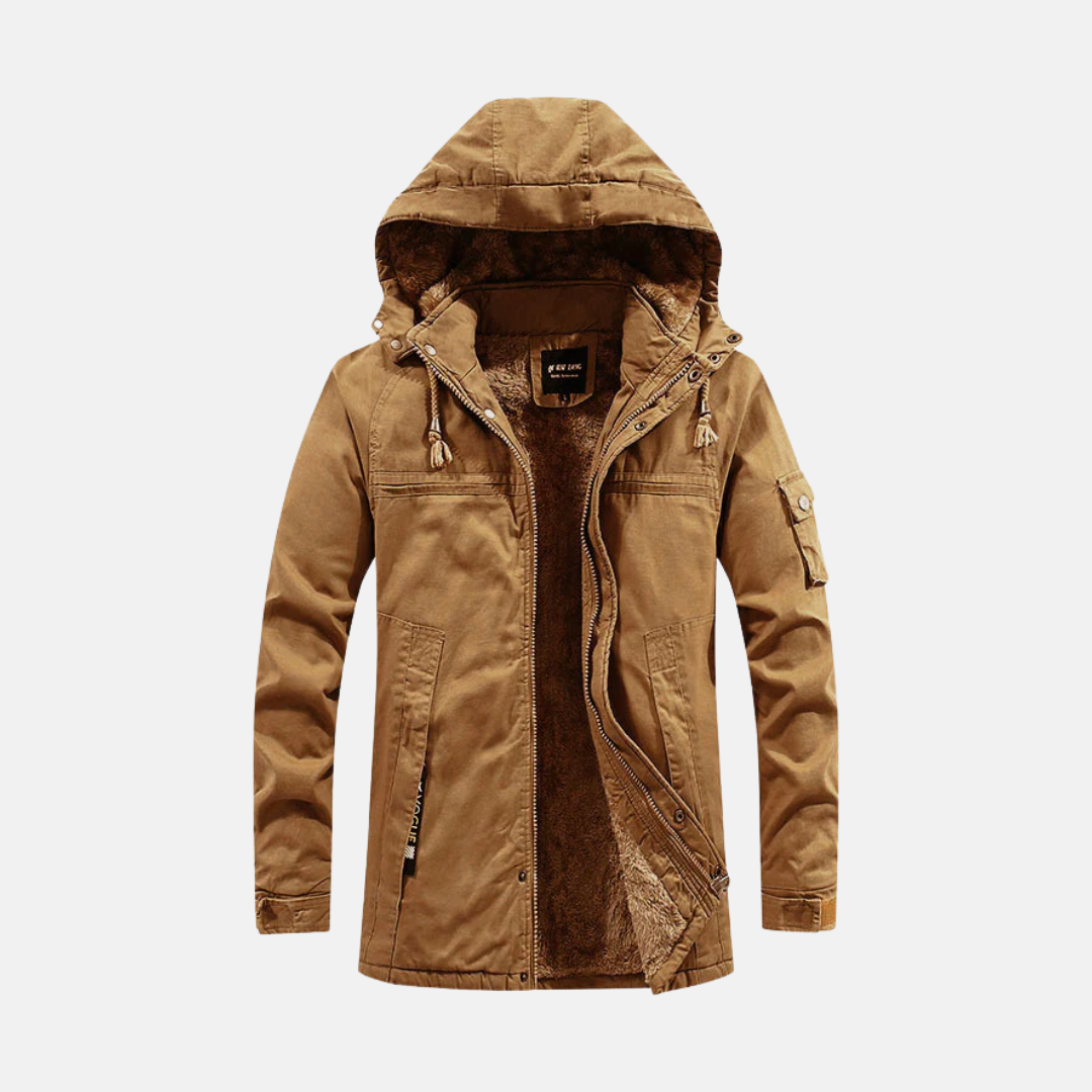 Heren Jas - Katoenmix - Relaxed Fit - Halflang - Standkraag Met Capuchon