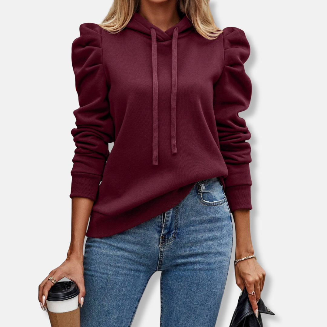 Dames Hoodie - Zacht Gebreid - Pofmouwen - Geribde Boorden