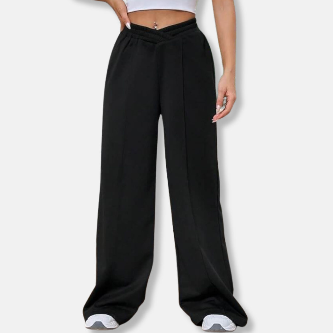 Dames Broek - Stretchstof - Wijde Pijpen - Hoge Taille - Elastische V-Taille