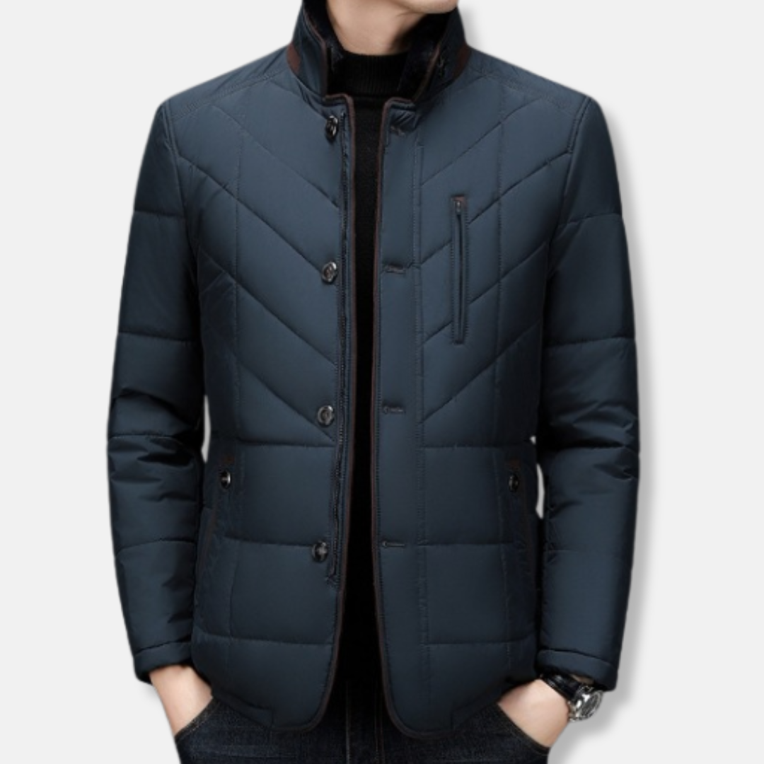 Herenjas – Tailored Fit – Gewatteerd Design – Opstaande Kraag – Knoopsluiting