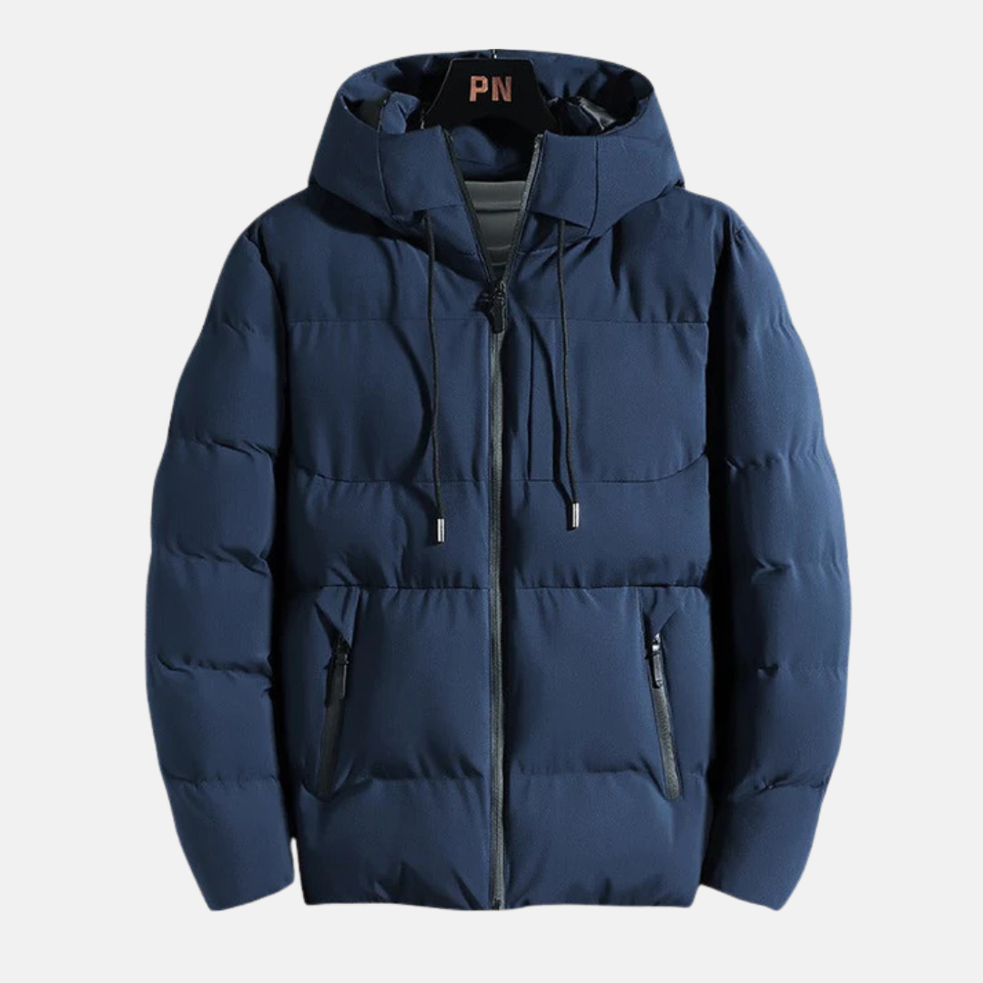 Herrjacka med Huva – Slim Passform – Vadderad och Fodrad – Dragkedja – Casual