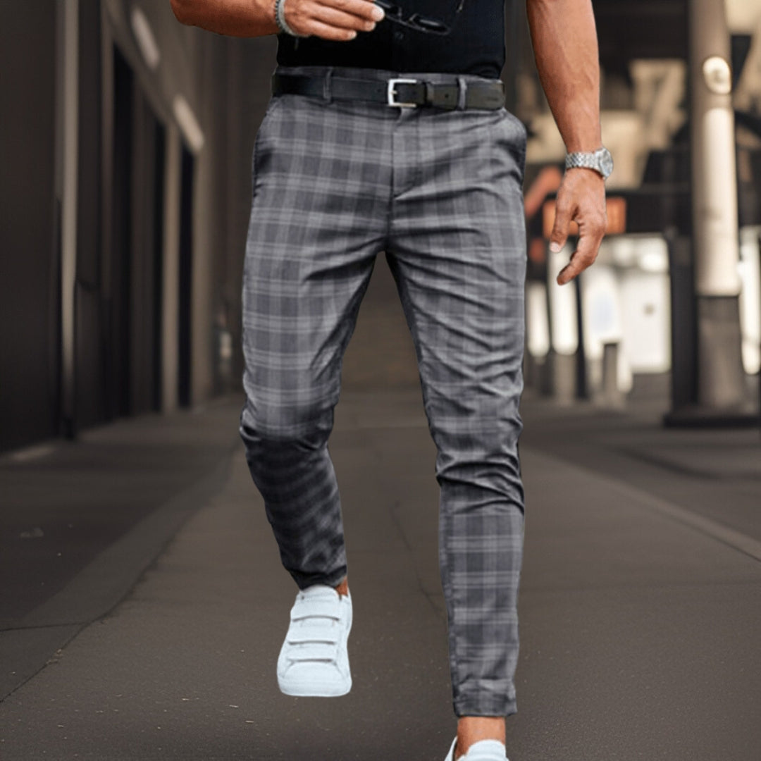 Heren Chino Broek – Slim Fit – Volledige Lengte – Ruitpatroon – Ademend Comfort