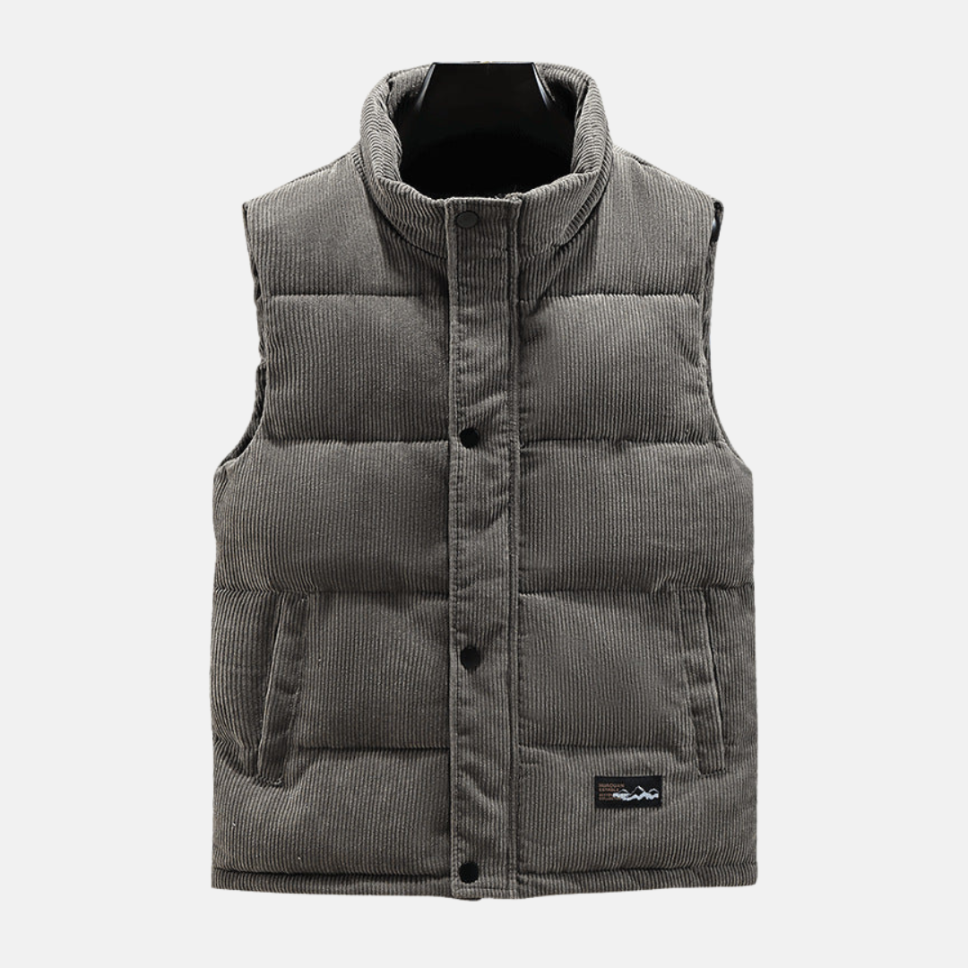 Heren Bodywarmer – Corduroy – Gewatteerd – Regular Fit – Drukknoopsluiting – Staande Kraag