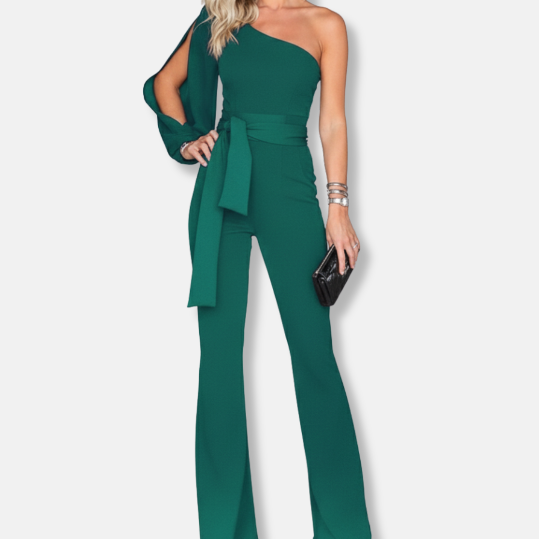 Dam Jumpsuit – En Axel – Slim Passform – Bälte – Utsvängda Ben – Elegant Stil
