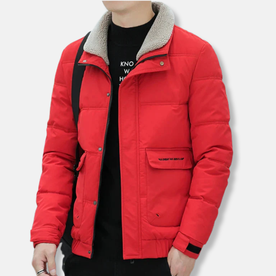 Heren Jas - Geweven Stof - Gewatteerd - Kraag Staand - Taille Lengte