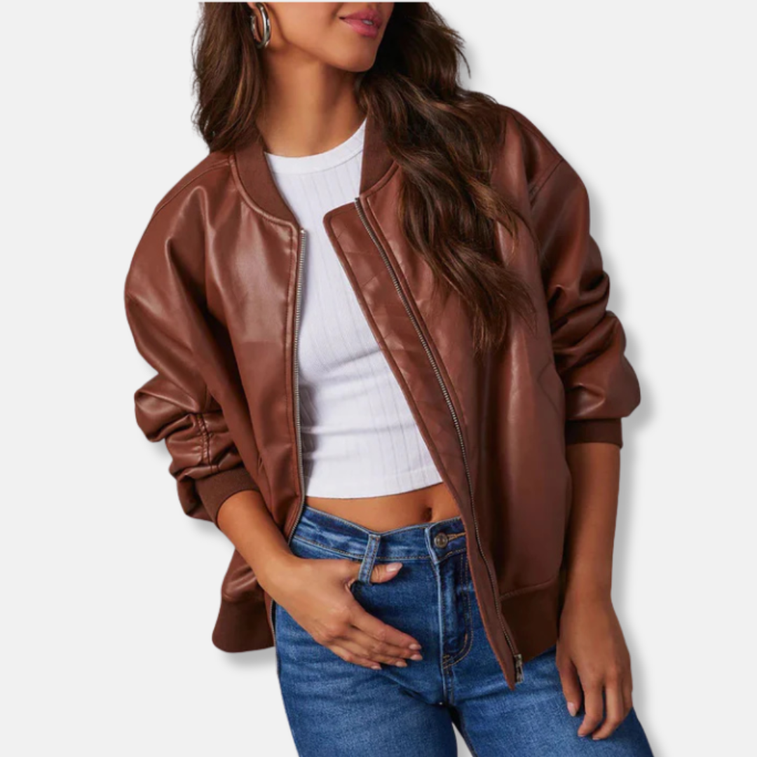 Dames Jas - Imitatieleer - Oversized - Geribde Kraag En Manchetten