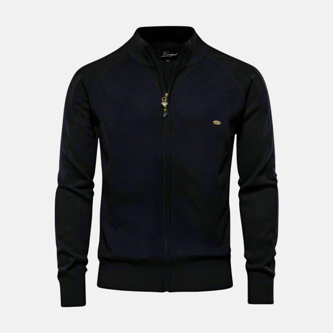 Herr Stickad Jacka – Normal Passform – Mjuk Textur Stickning – Hög Krage – Dragkedja