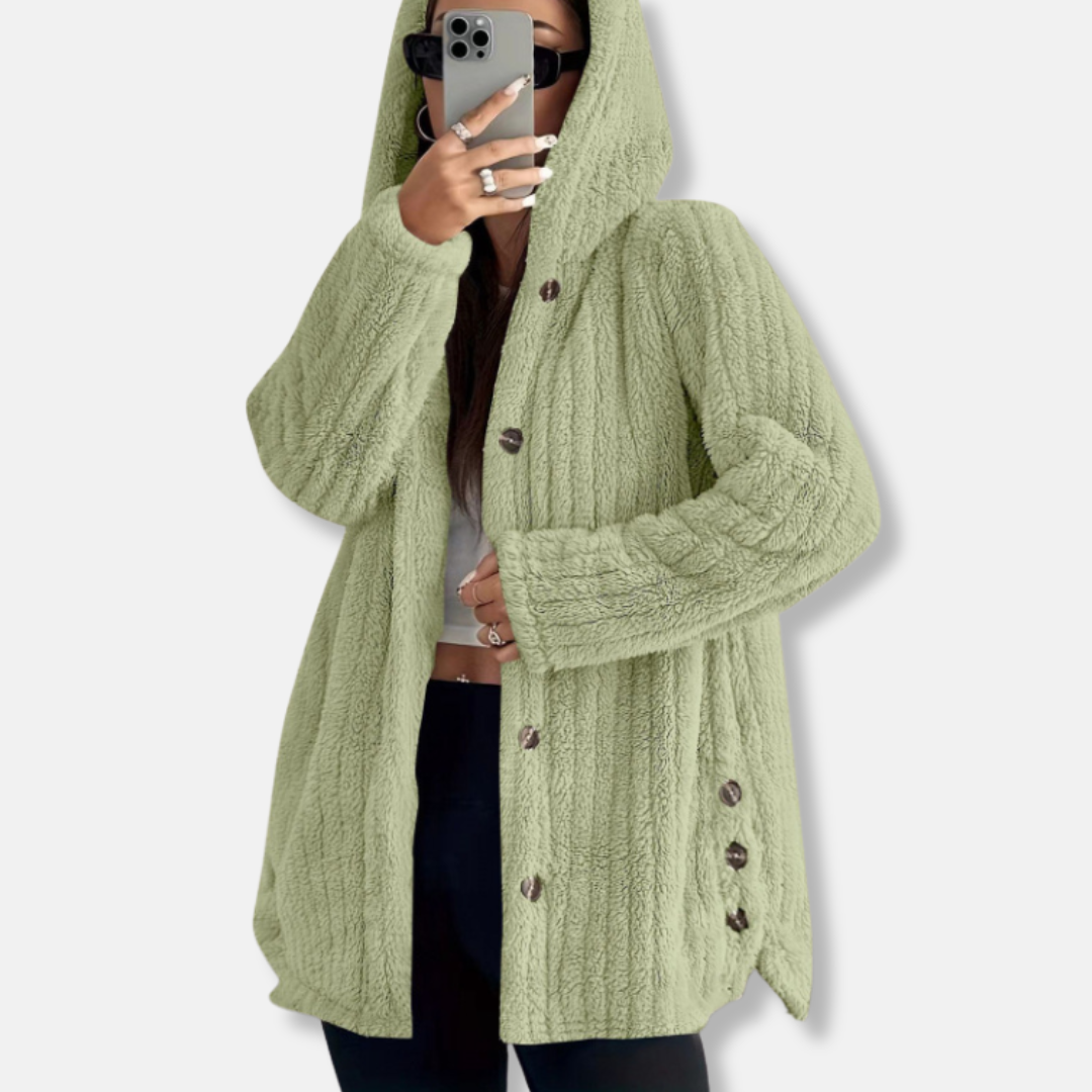 Dam Hoodjacka – Lös Passform – Långa Ärmar – Mjuk Plysch Textur – Mellanlång