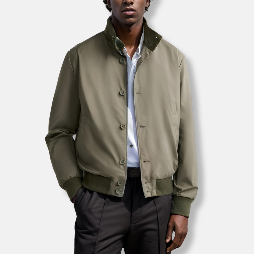 Herr bomberjacka – Slim fit – Lätt andningsbar – Ribbade muddar – Knäppning