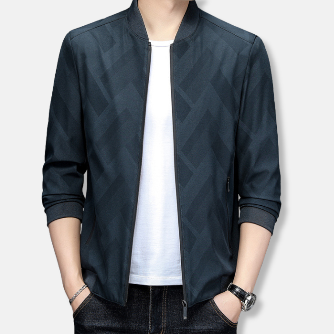 Herr Jacka – Smal Passform – Baseballkrage – Ribbade Muddar – Lätt Vävt Tyg