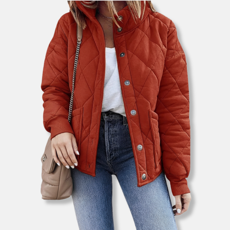 Dames Jas - Geweven Gewatteerd - Relaxed Fit - Opstaande Kraag - Ronde Knopen