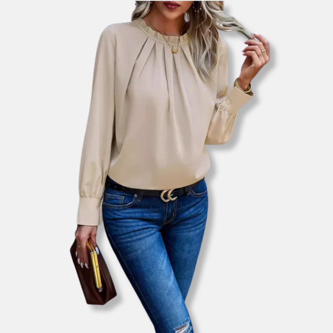 Dames Blouse - Lichtgewicht Geweven Stof - Losse Pasvorm - Ruches Halslijn