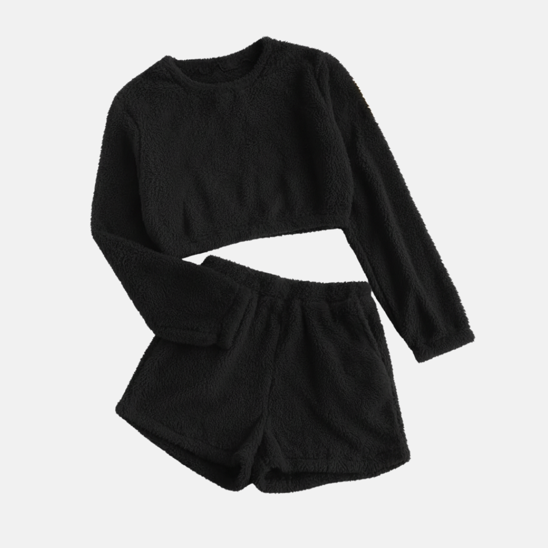 Dam Croppad Topp – Långa Ärmar – Lös Passform – Mjuk Fleece Look – Lounge Stil