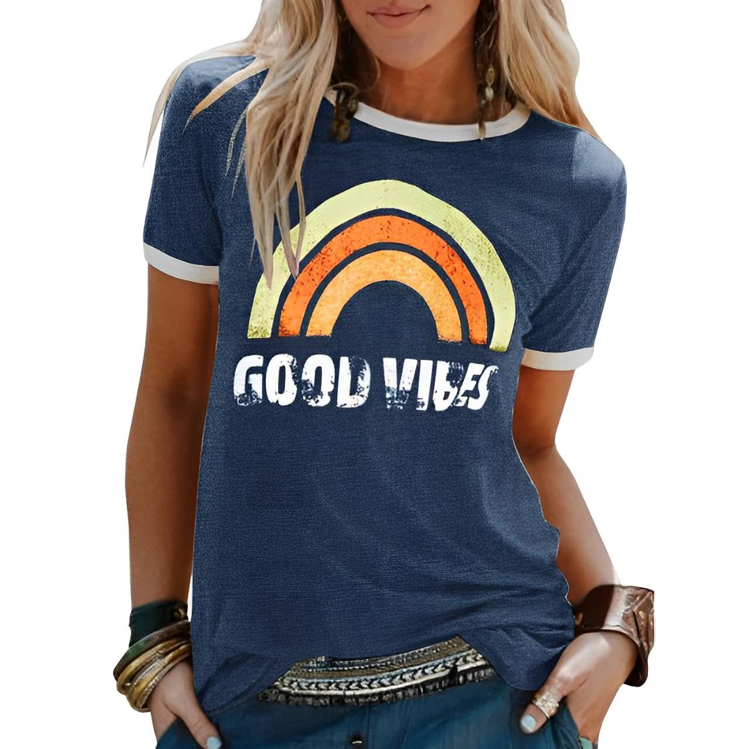 Dames T-shirt – Klassieke Pasvorm – Zacht Tricot – Ronde Hals – Grafische Print