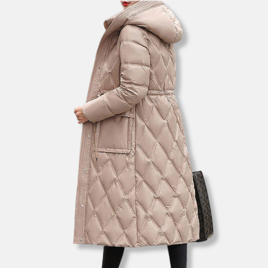 Dam Vadderad Kappa – Knälång – Vattenavvisande – Huva – Tryckknappsförslutning