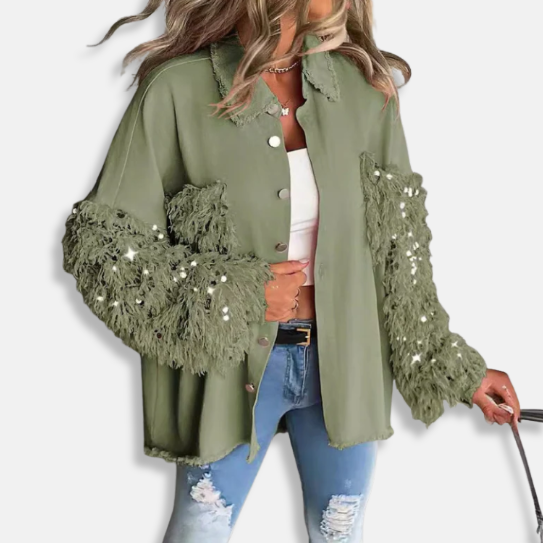 Dames Jas - Katoenmix - Oversized Relaxte Pasvorm - Lange Mouwen - Gouden Knopen
