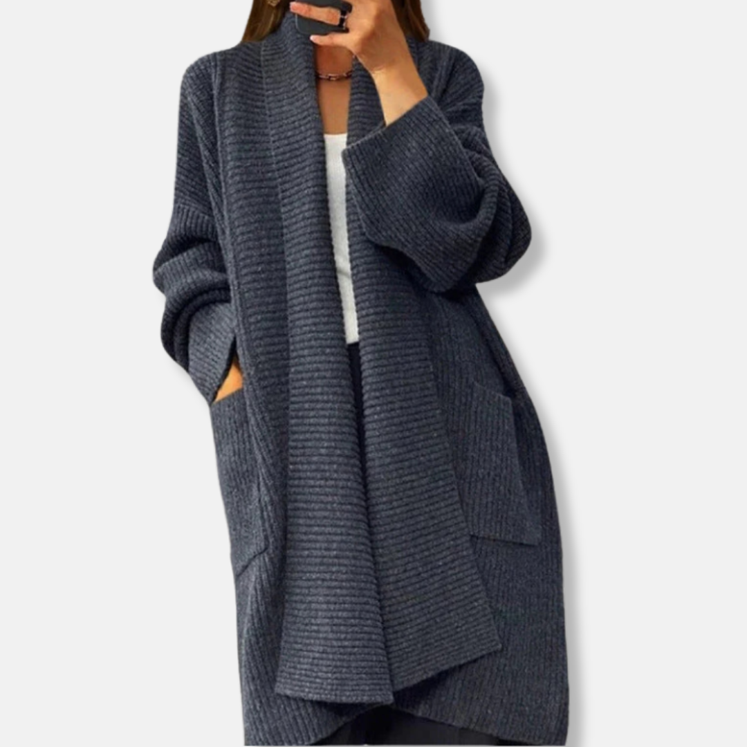 Dames Cardigan - Geribbelde Breit - Oversized - Lange Mouwen - Open Voorpand