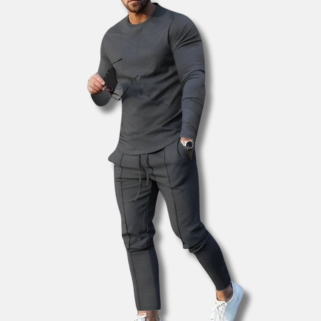 Heren Tweedelig Set - Katoenmix - Slim Fit - Trekkoord Taille