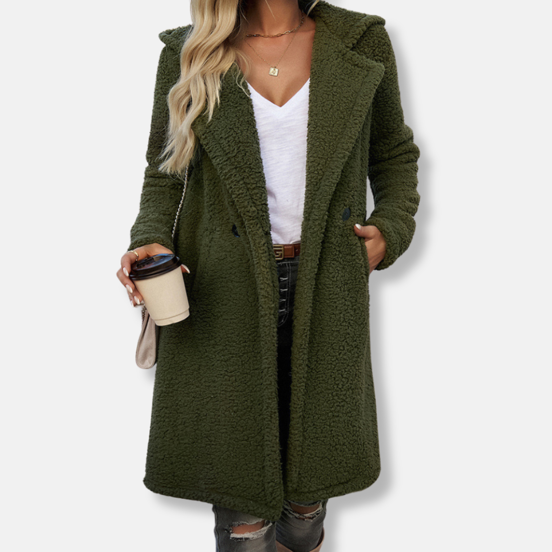 Damer Stickad Jacka – Lös Passform – Huva – Texturerat Tyg – Halvlång Casual Modell