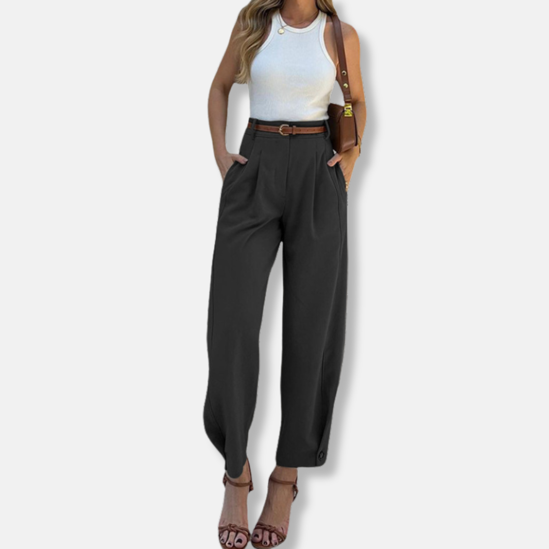 Dames Broek - Geweven Stof - Hoge Taille - Wijde Pasvorm - Enkelbandje