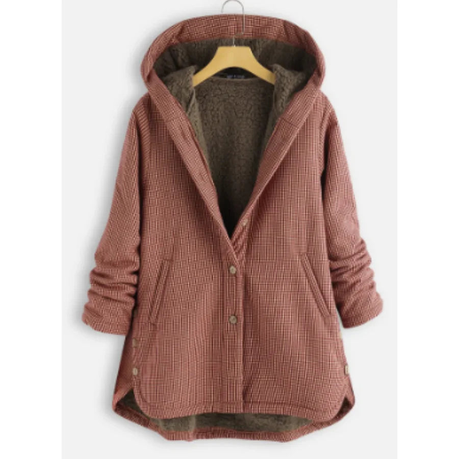 Damjacka med Huva – Ullmix – Avslappnad Passform – Fleece Foder – Knäppning