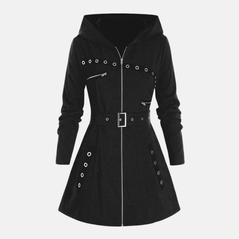 Dames Jas - Geweven Stof - Capuchon - Tailleband - A-Lijn Flair - Boven Knie Lengte