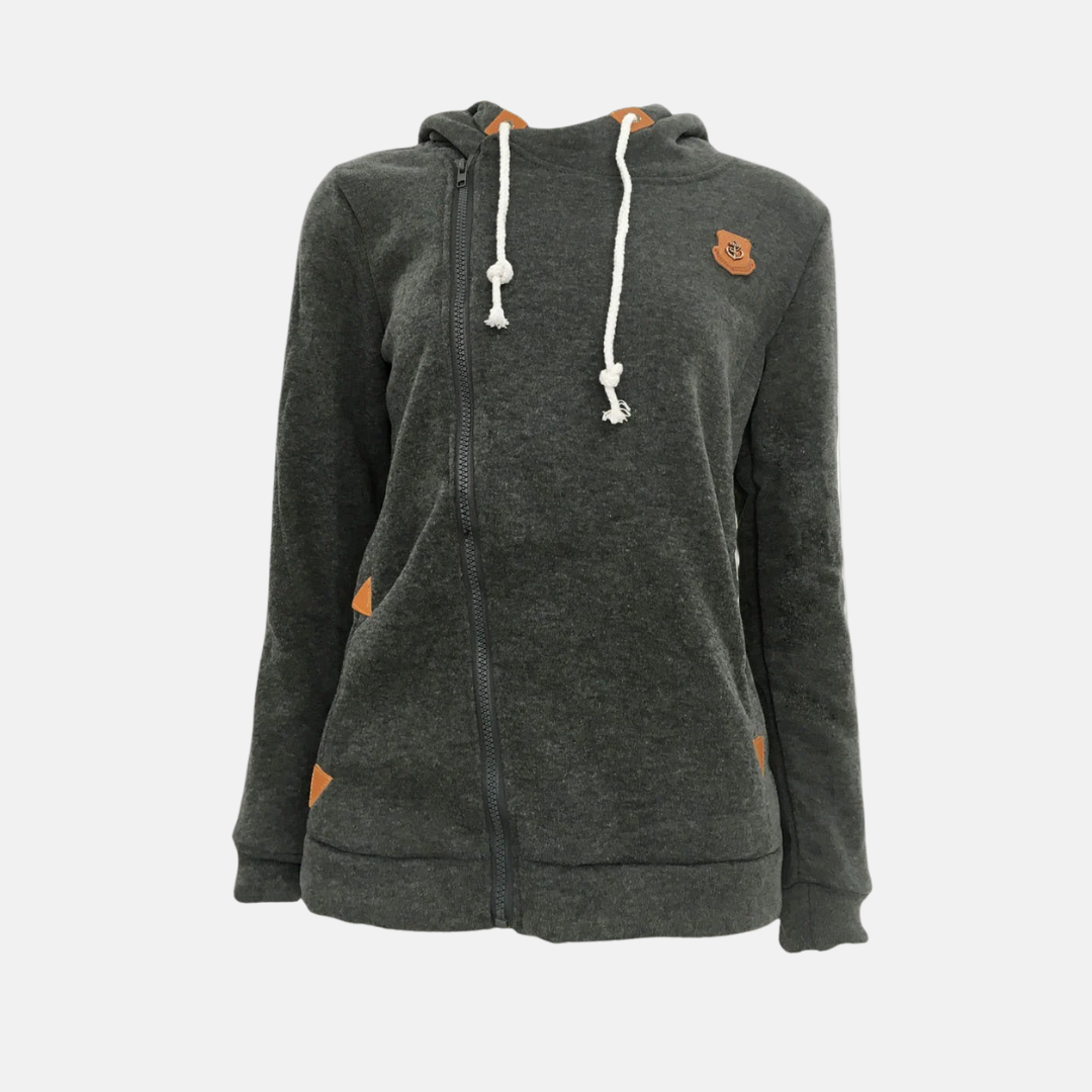 Dames Hoodie - Gebreide Stof - Uitgerekte Pasvorm - Asymmetrische Ritssluiting