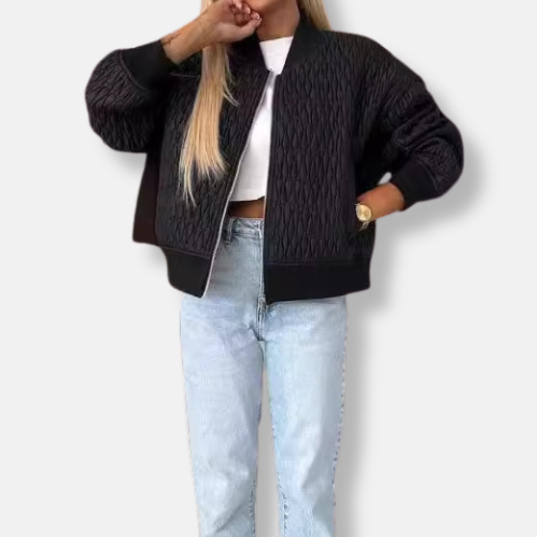 Dam bomberjacka – Vadderat diamantmönster – Avslappnad passform – Dragkedja med ribbstickad kant