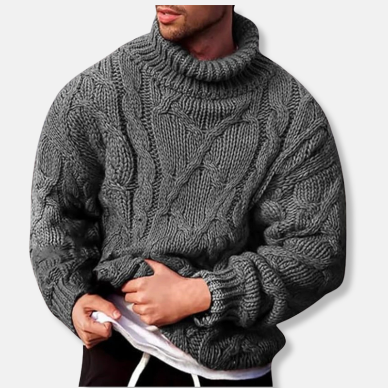 Heren Trui – Wolmix – Relaxed Fit – Kabelgebreid – Turtleneck Pullover