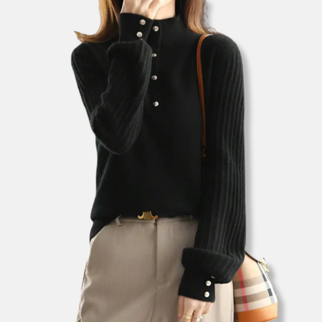 Damtröja - Ullmix - Polokrage Tät Hals - Långa Ballongärmar