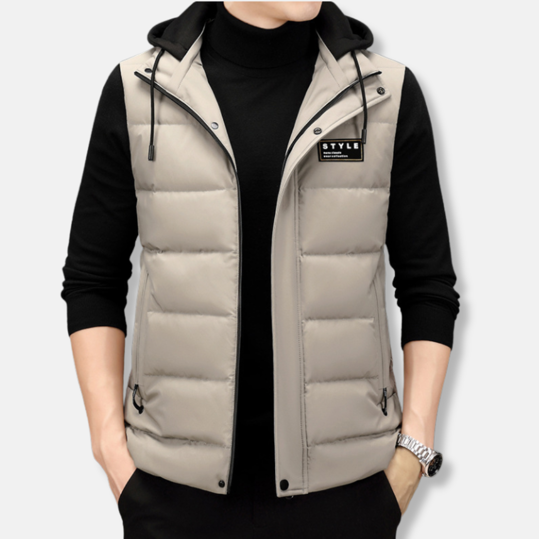 Heren Bodywarmer – Gewatteerd Dons – Regular Fit – Mouwloos met Capuchon